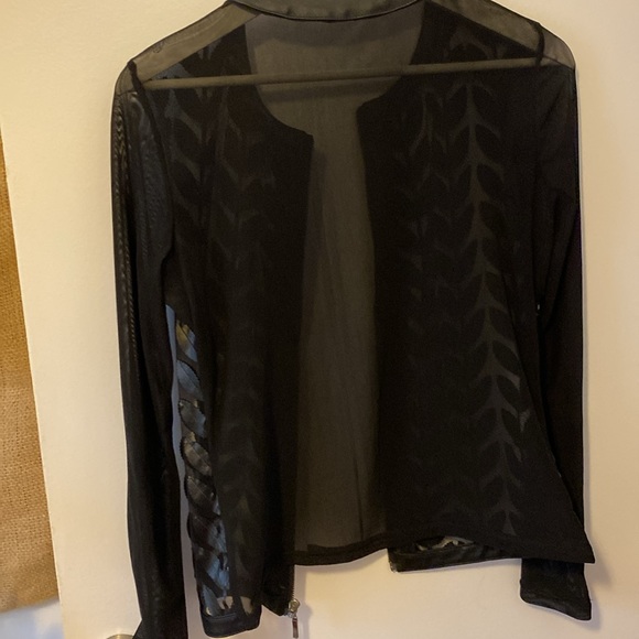 Black light tulle and vegan leather zipped jacket - Picture 5 of 7